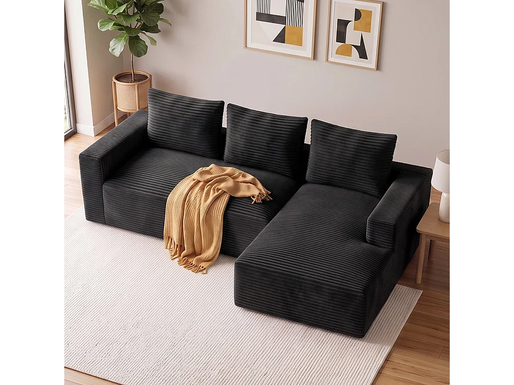 Canapé modulable en velours côtelé sans armature, en L, avec méridienne, assise profonde, base à ressorts ensachés, montage facile, pour le salon