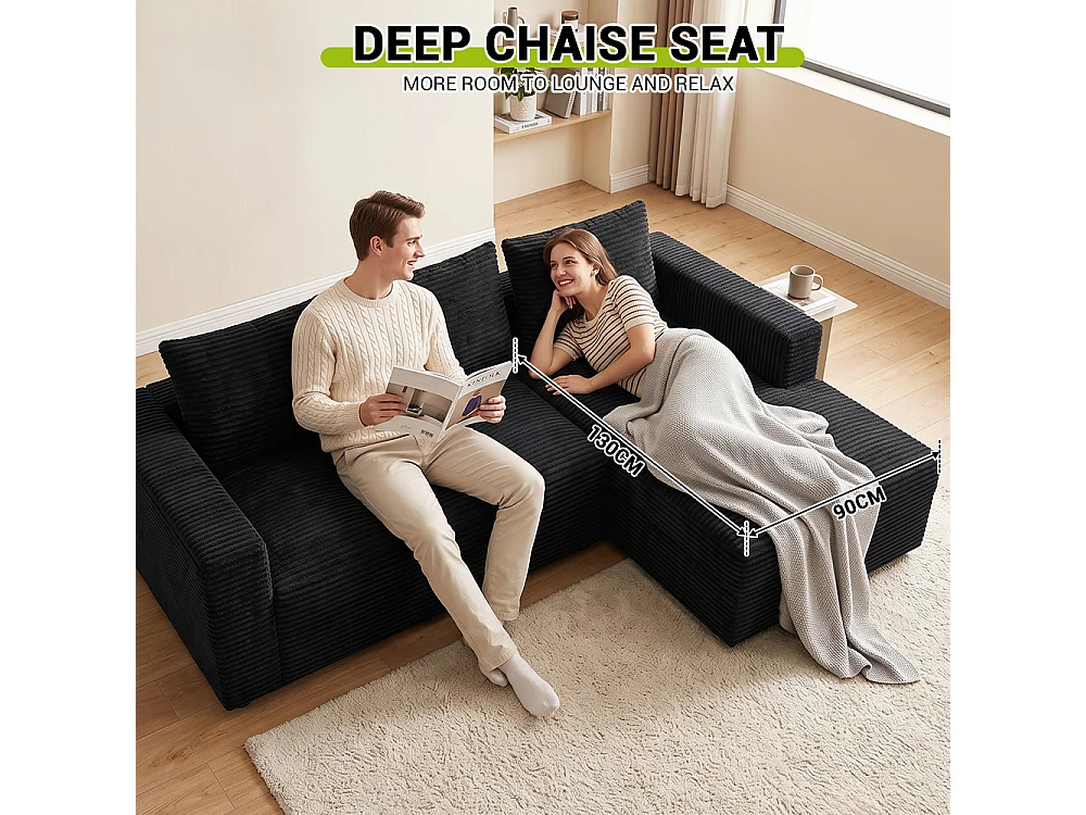 Canapé modulable en velours côtelé sans armature, en L, avec méridienne, assise profonde, base à ressorts ensachés, montage facile, pour le salon