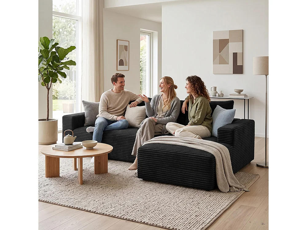 Canapé modulable en velours côtelé sans armature, en L, avec méridienne, assise profonde, base à ressorts ensachés, montage facile, pour le salon