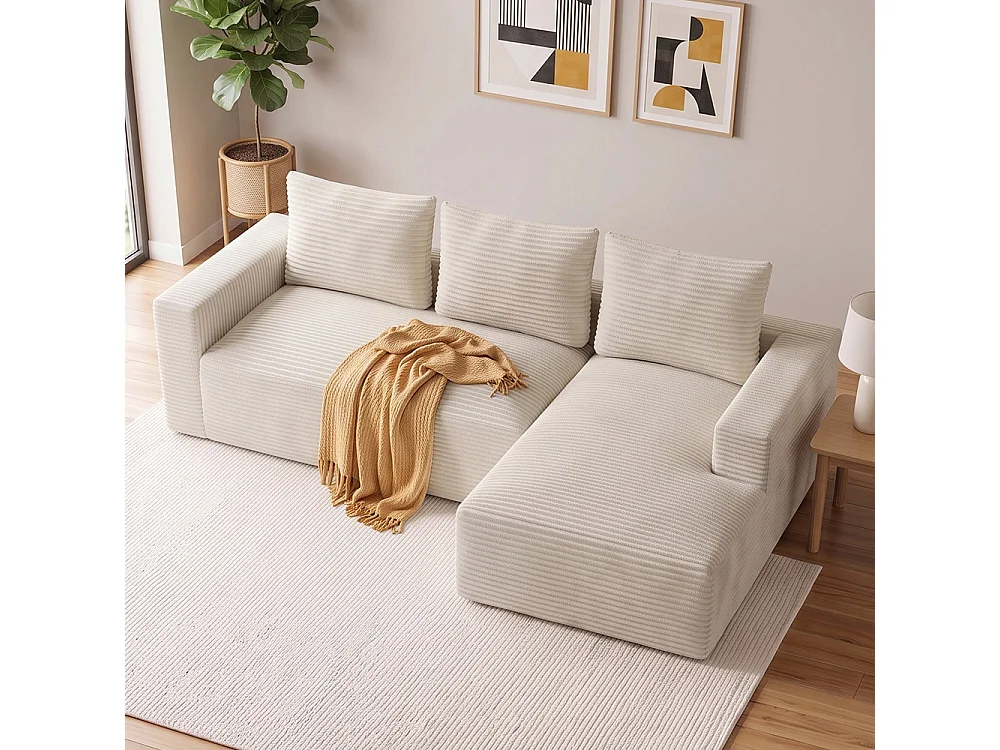 Canapé modulable en velours côtelé sans armature, en L, avec méridienne, assise profonde, base à ressorts ensachés, montage facile, pour le salon