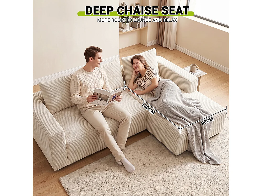 Canapé modulable en velours côtelé sans armature, en L, avec méridienne, assise profonde, base à ressorts ensachés, montage facile, pour le salon