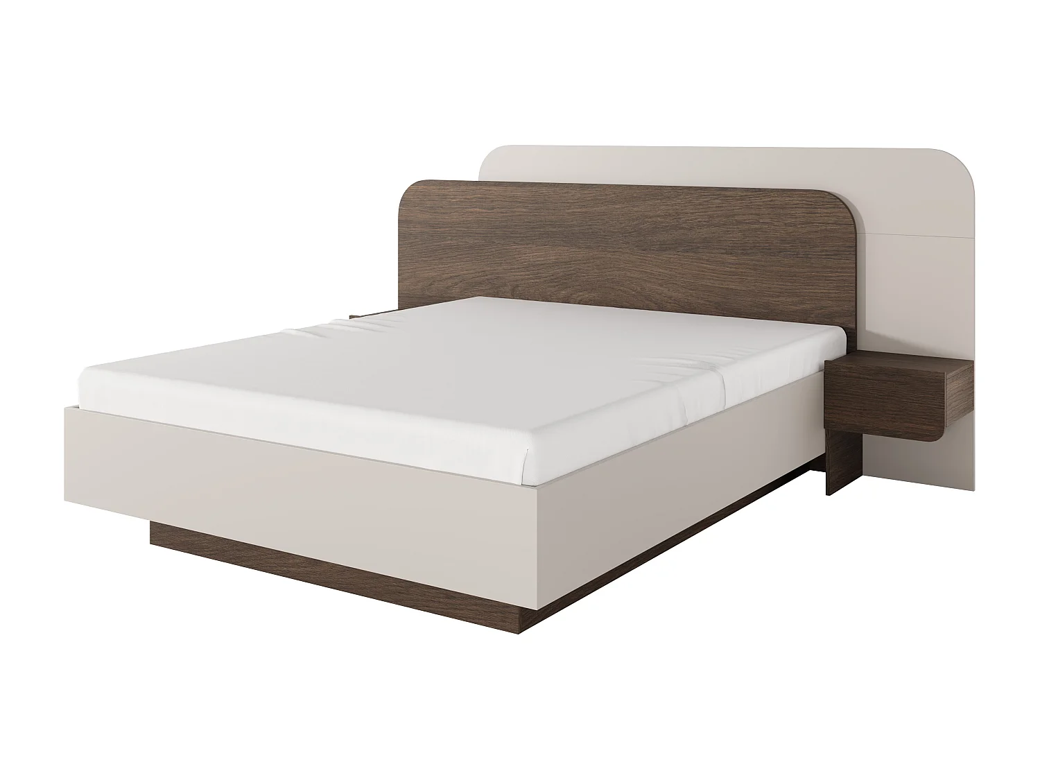 Lit coffre avec chevets 160 x 200 cm - Avec LEDs - Coloris : Naturel foncé et beige - DESADO
