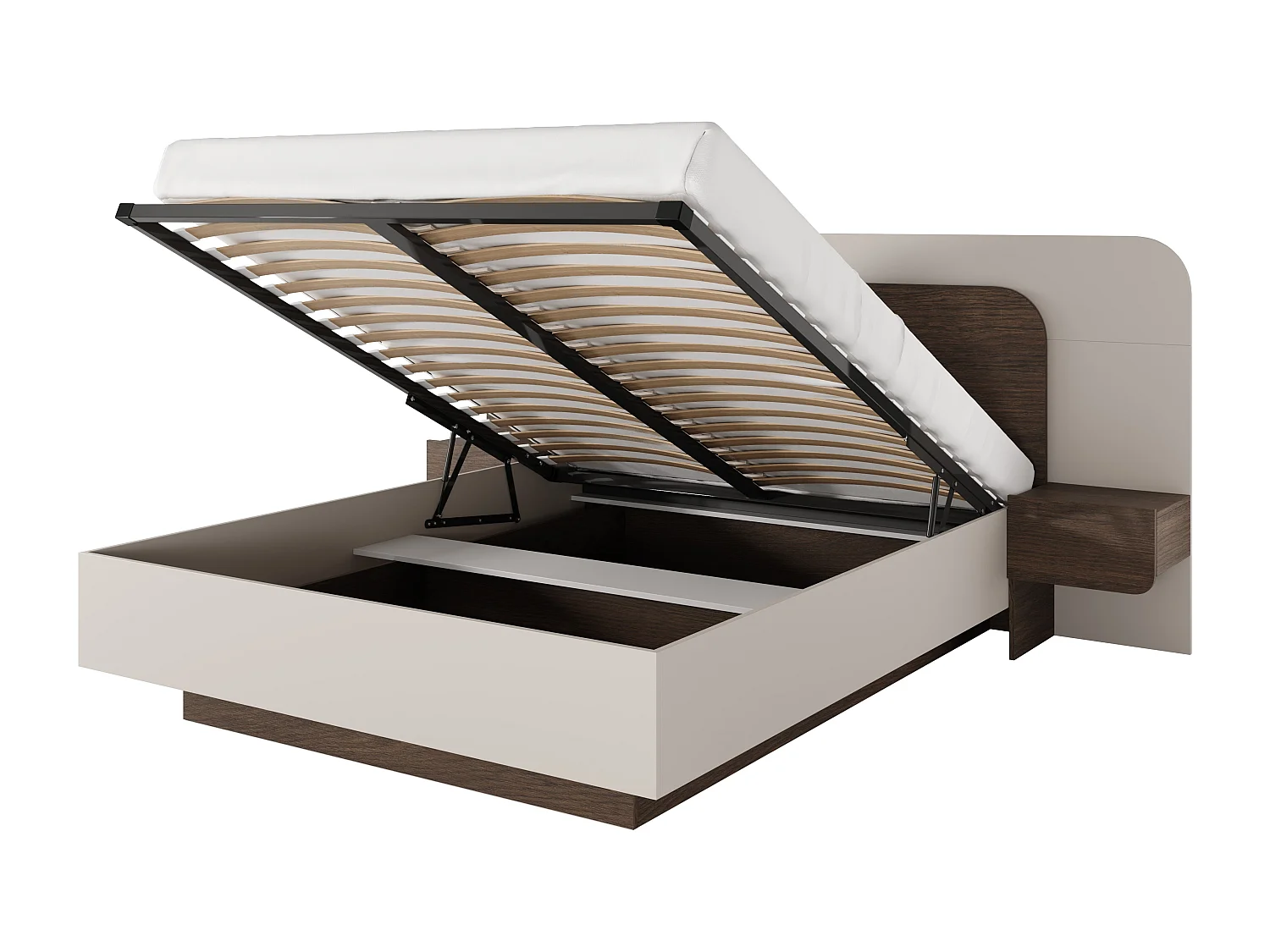 Lit coffre avec chevets 160 x 200 cm - Avec LEDs - Coloris : Naturel foncé et beige - DESADO