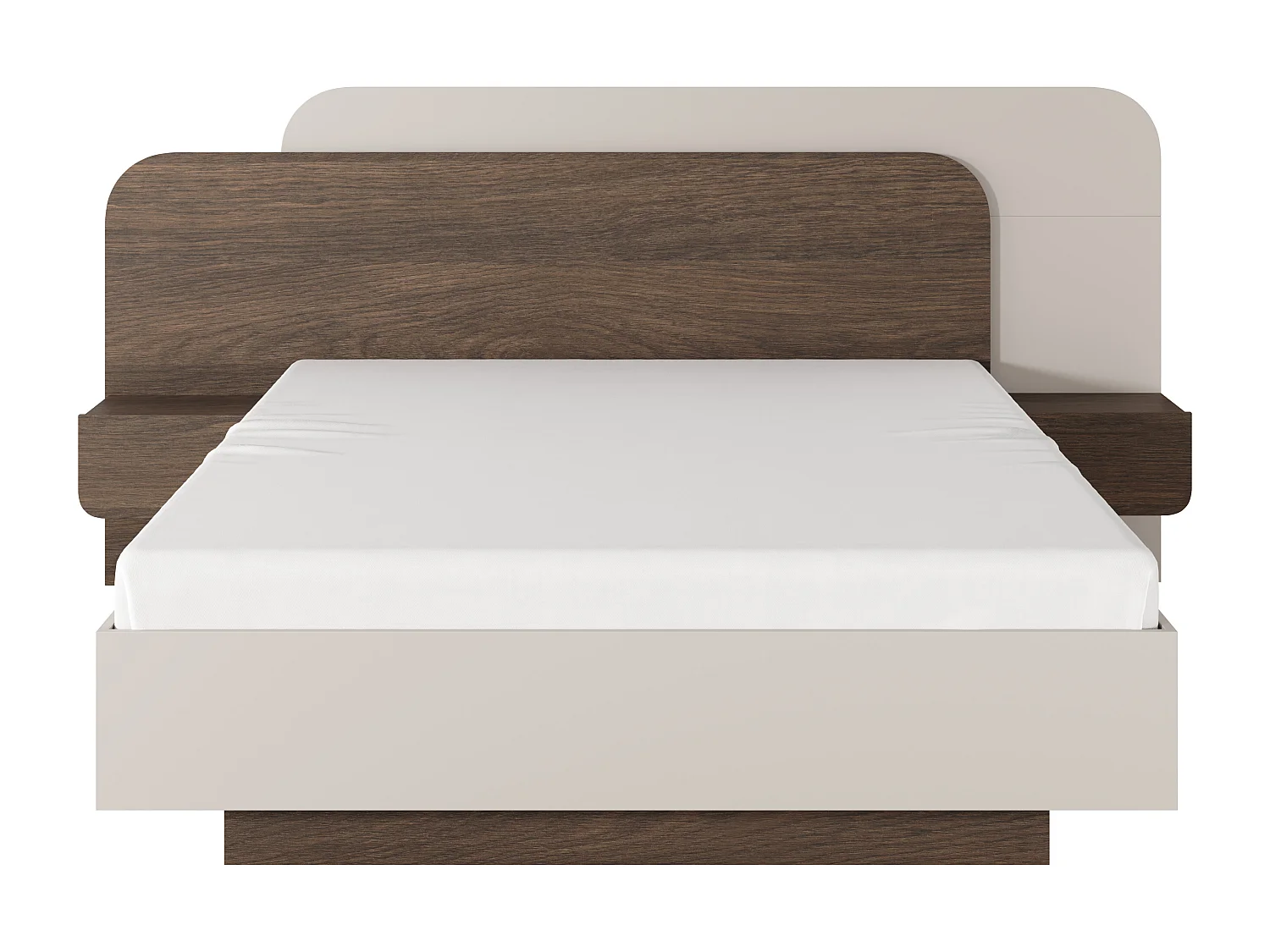 Bed met opbergruimte en nachtkastjes 160 x 200 cm - Met leds - Natuurlijk donker en beige + matras - DESADO