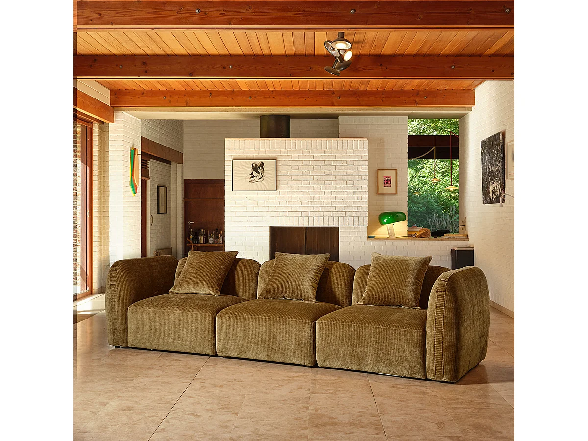 Canapé modulable 3 places en velours bronze PABLO