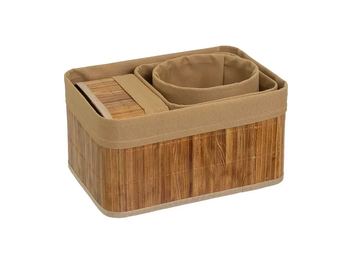 Lot de 4 Paniers de Rangement Multiformes en Bambou et Tissu Marron,Corbeilles Multi-Usages Décoratives
