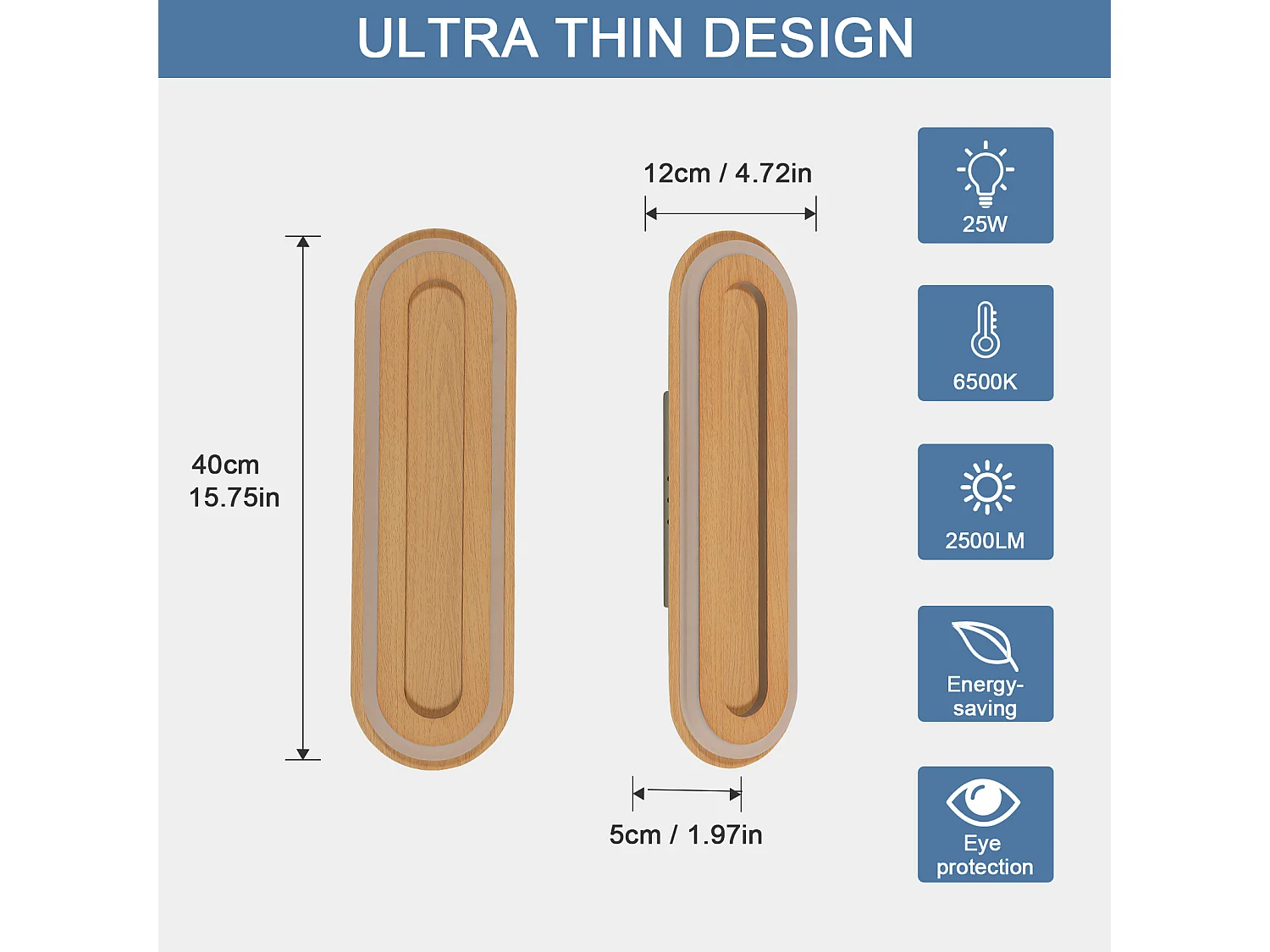 Applique LED Bois 40x12cm 25W Lumière Froide 6500K - Leroy Merlin