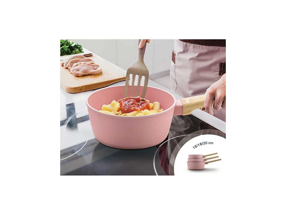 Set de 3 casseroles - Tous feux dont induction - ARTHUR MARTIN - AM0702 - Revetement céramique - Ø 16-18-20 cm - Rose