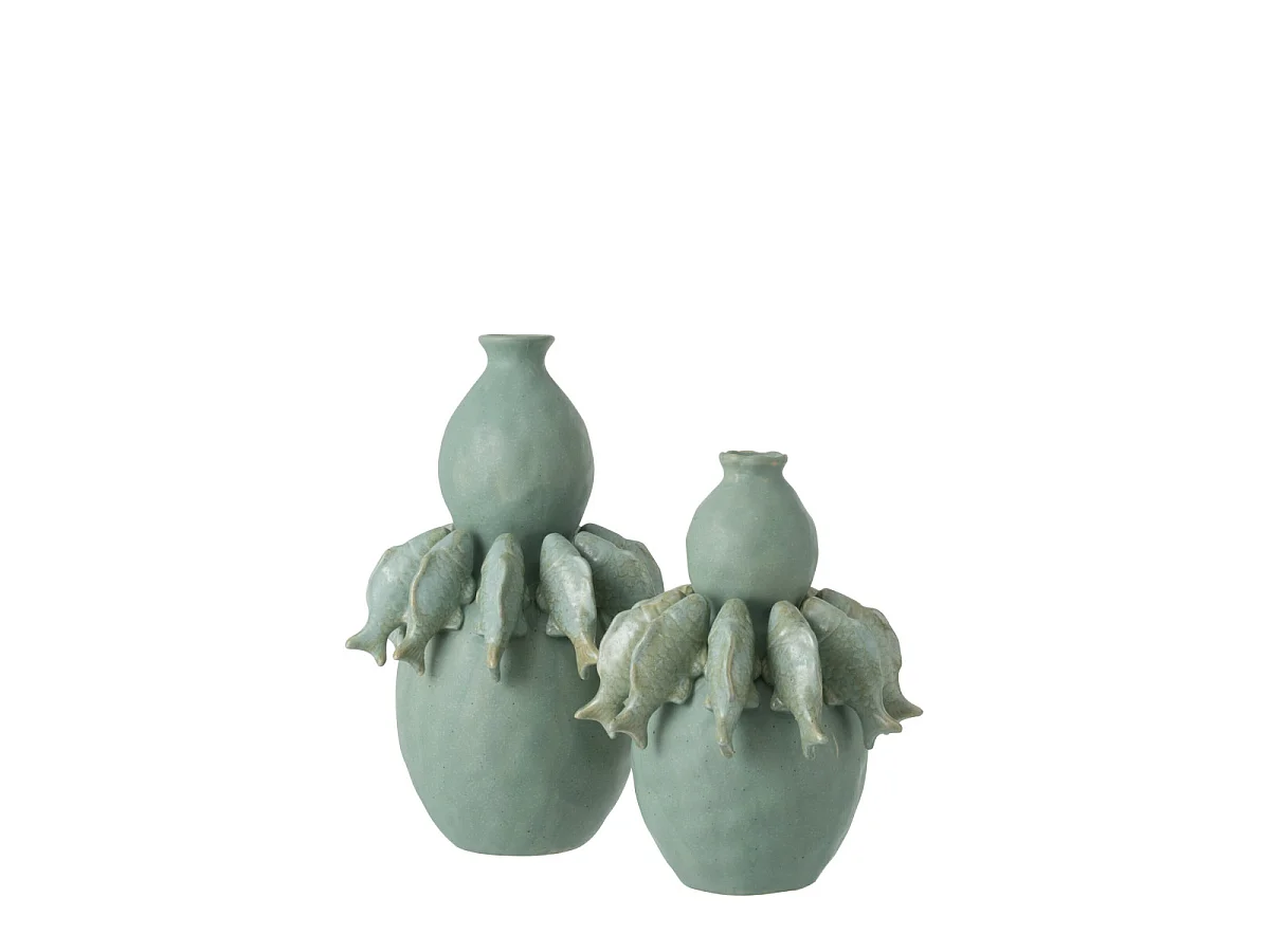 Vase Poisson en Porcelaine "Kraken" 39cm Vert