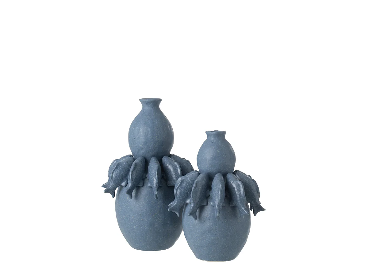 Vase Poisson en Porcelaine "Kraken" 39cm Bleu