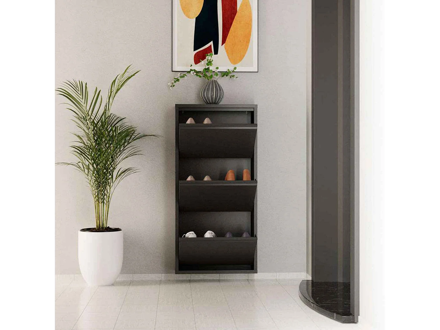 Scarpiera salvaspazio in metallo a 3 ante 3 Piece Metal - Antracite