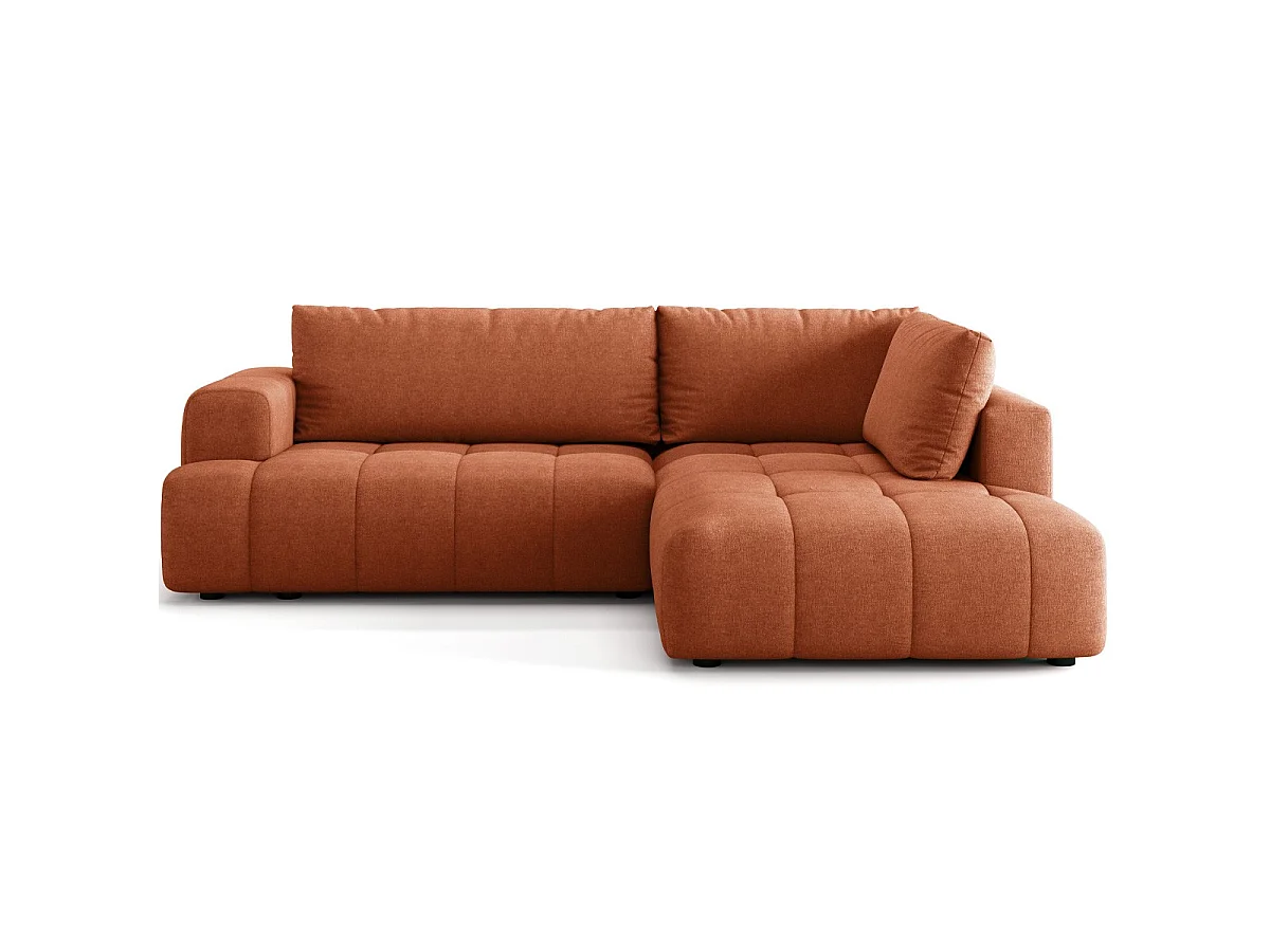 Canapé d'angle à droite convertible 4 places en tissu chenille terracotta - ouverture rapide - Brera