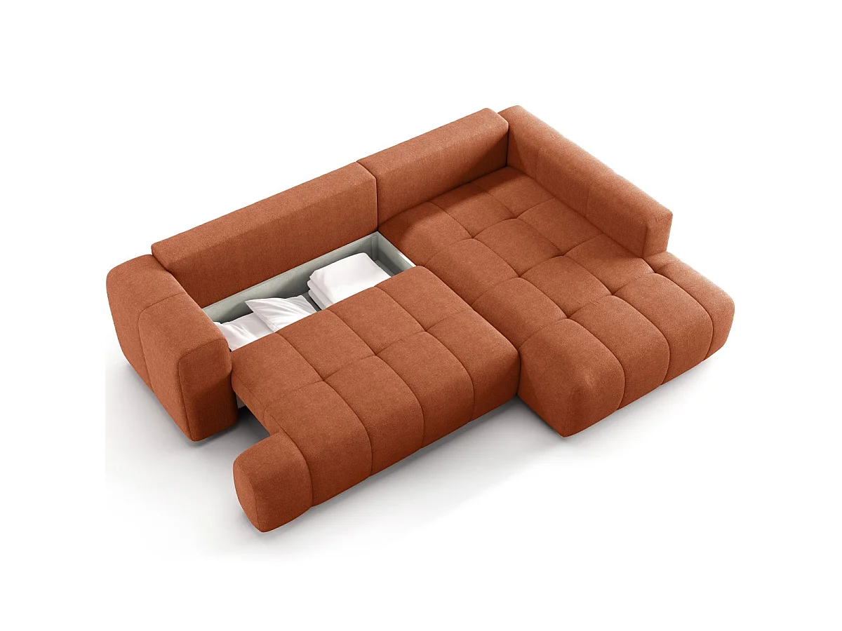 Canapé d'angle à droite convertible 4 places en tissu chenille terracotta - ouverture rapide - Brera