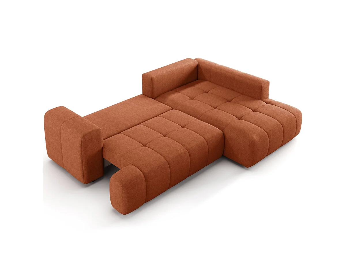 Canapé d'angle à droite convertible 4 places en tissu chenille terracotta - ouverture rapide - Brera