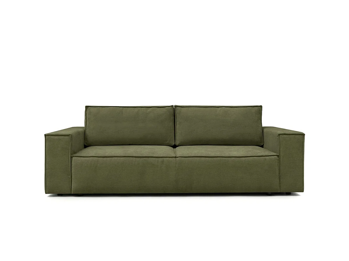 Canapé convertible 3 places avec coffre de rangement en tissu chenille vert olive - Harper