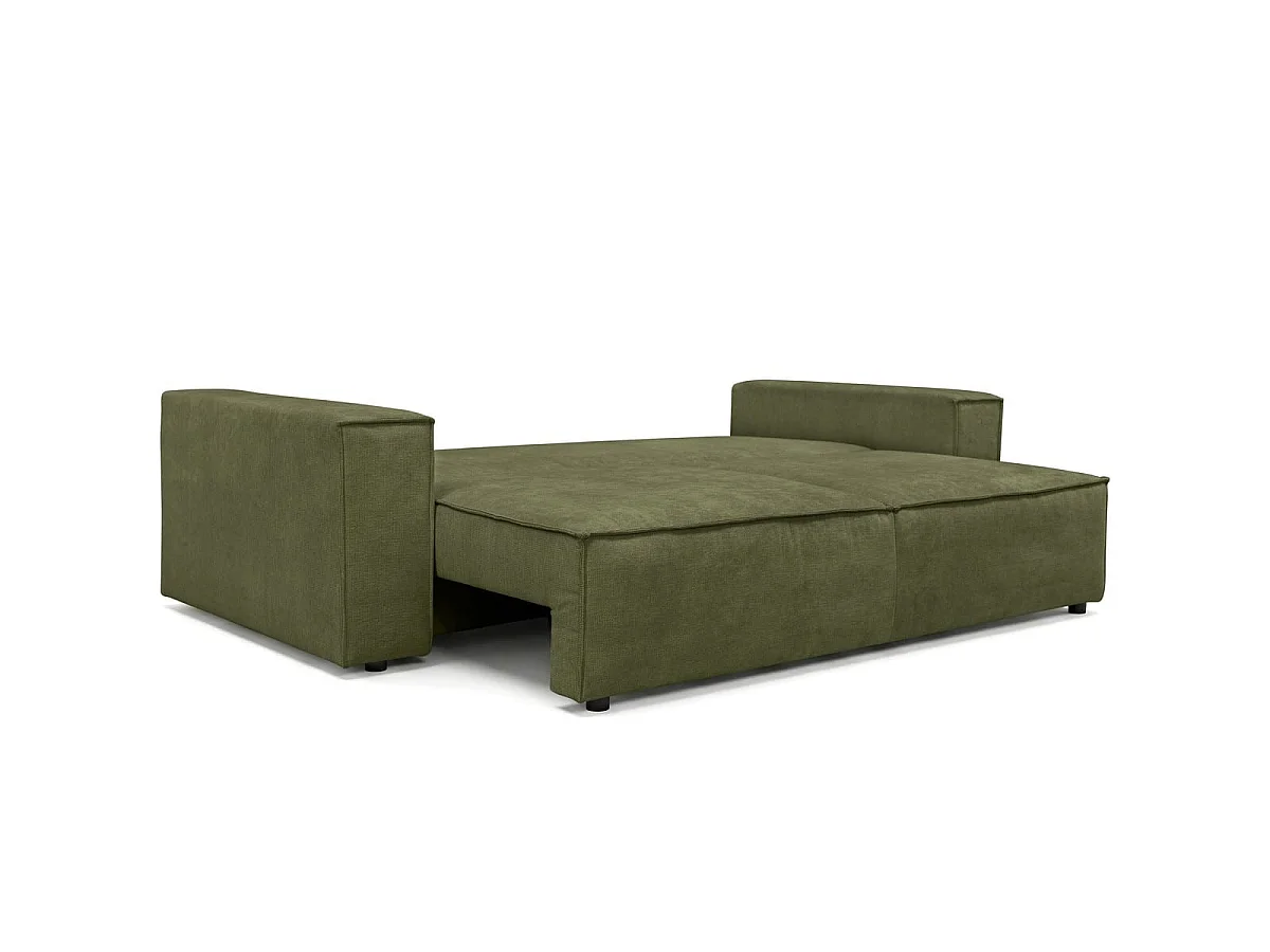 Canapé convertible 3 places avec coffre de rangement en tissu chenille vert olive - Harper