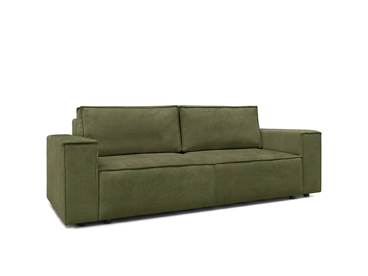 Canapé convertible 3 places avec coffre de rangement en tissu chenille vert olive - Harper
