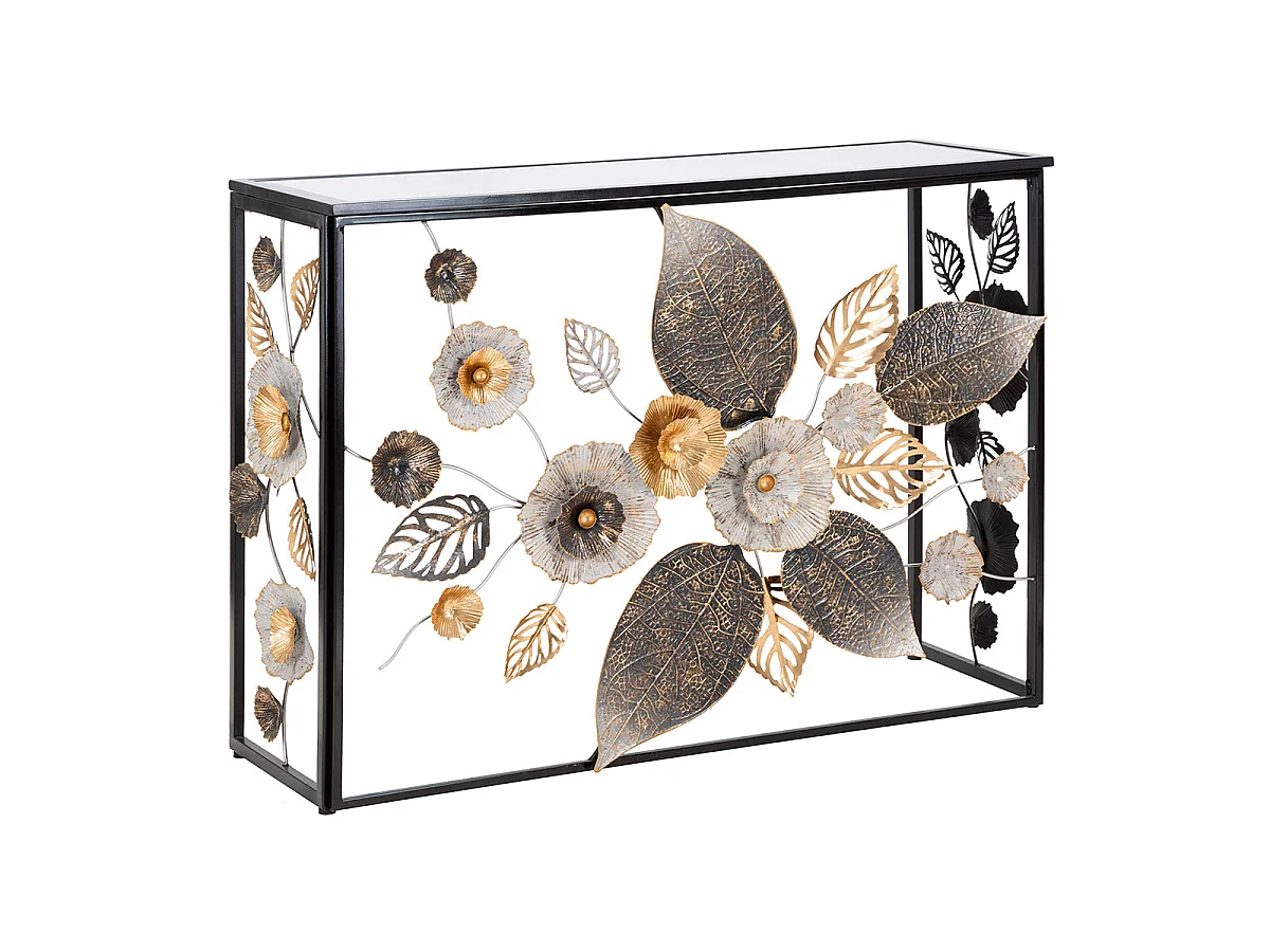 Consola de metal con tablero de espejo «Flora Noir»