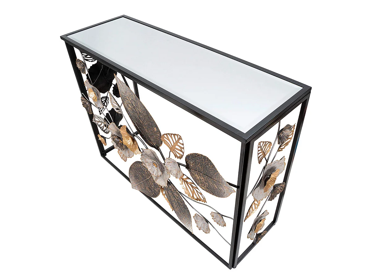 Consola de metal con tablero de espejo «Flora Noir»