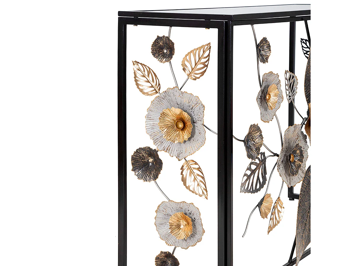 Consola de metal con tablero de espejo «Flora Noir»