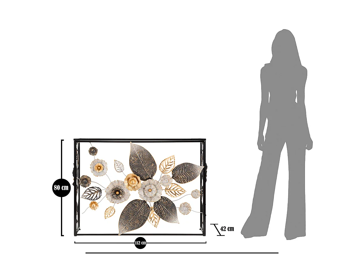 Consola de metal con tablero de espejo «Flora Noir»
