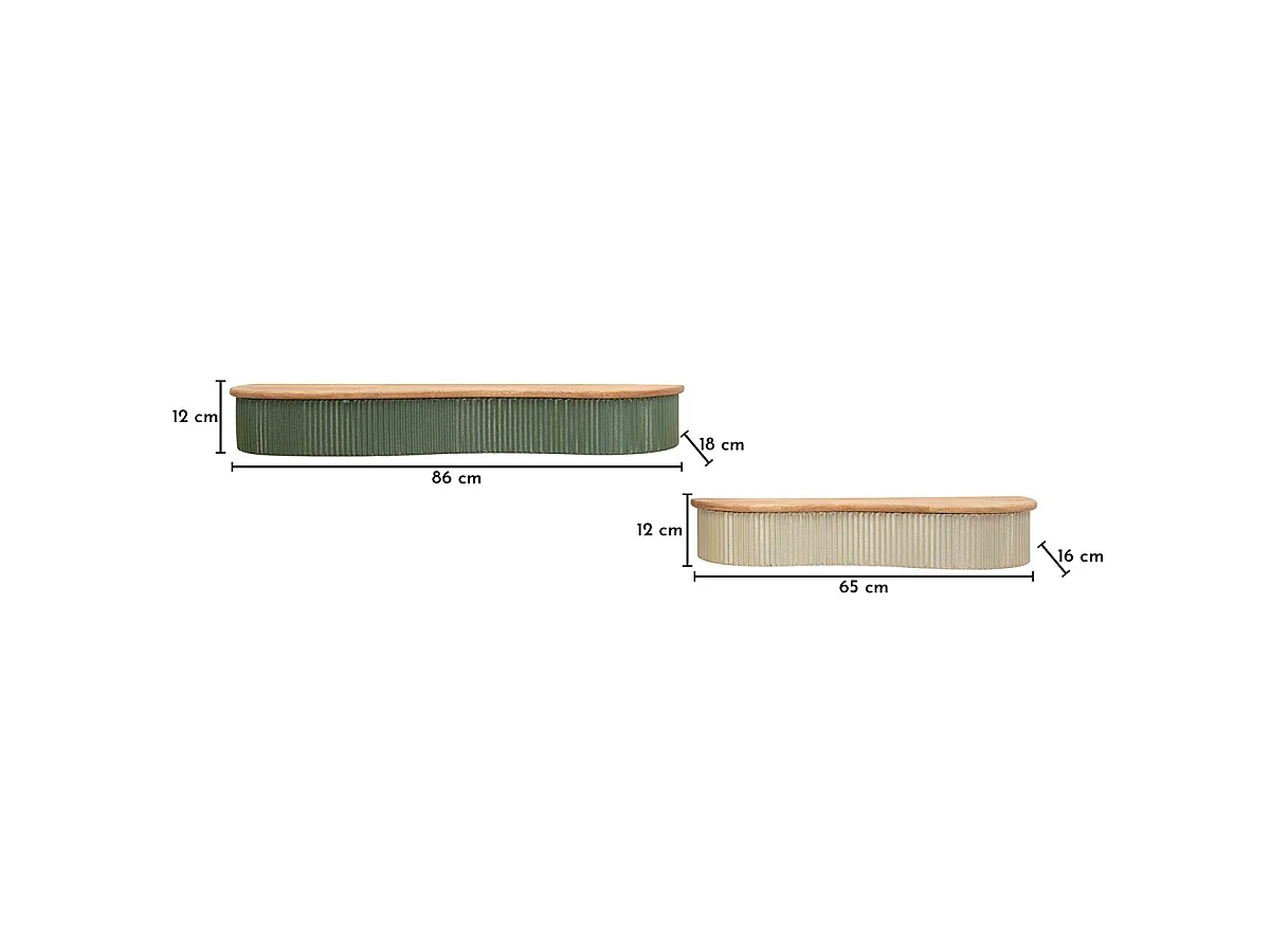 Étagères murale 86 et 65 cm Frieda Vert et Taupe