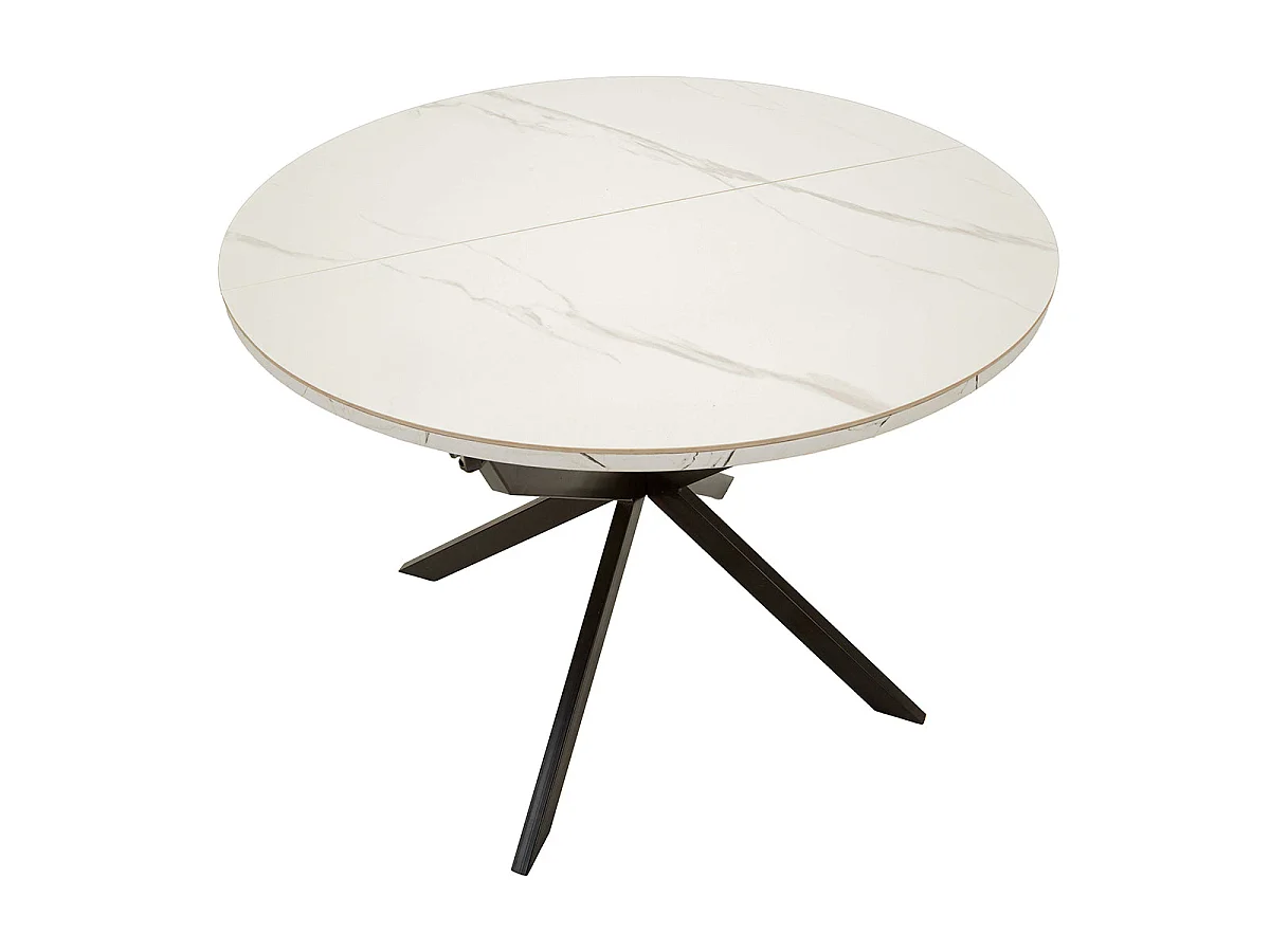 Table à manger ronde extensible 2 à 4 personnes en céramique Mabel Blanc et Noir