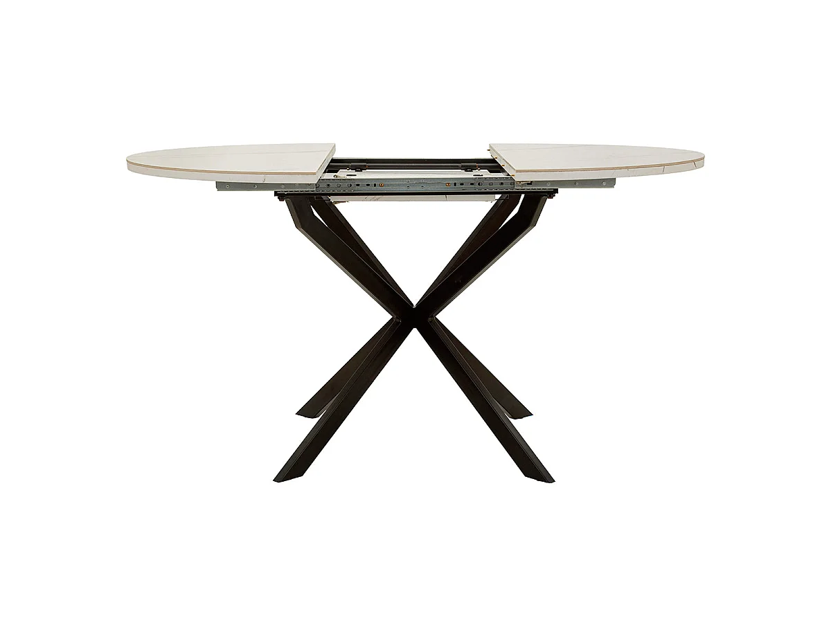 Table à manger ronde extensible 2 à 4 personnes en céramique Mabel Blanc et Noir
