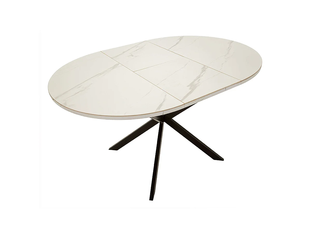 Table à manger ronde extensible 2 à 4 personnes en céramique Mabel Blanc et Noir