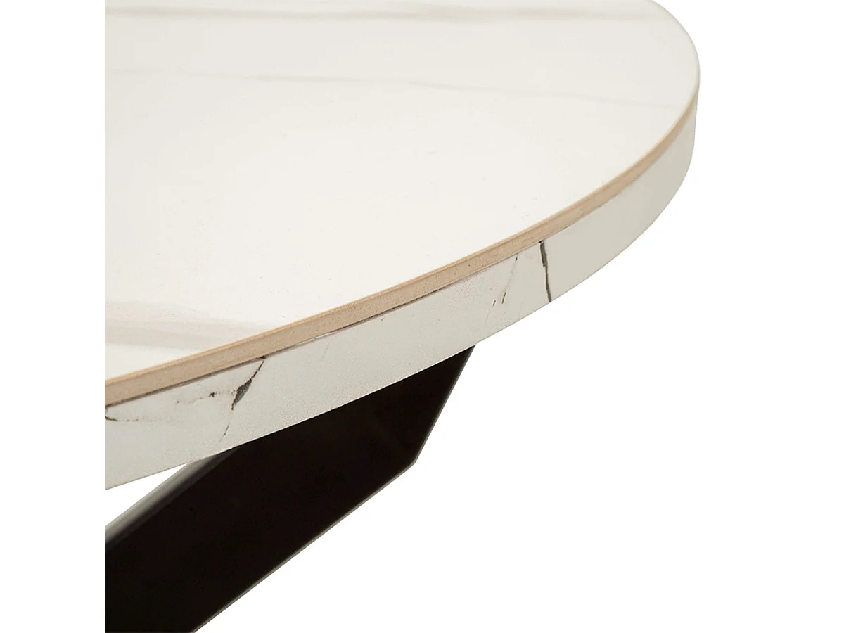 Table à manger ronde extensible 2 à 4 personnes en céramique Mabel Blanc et Noir