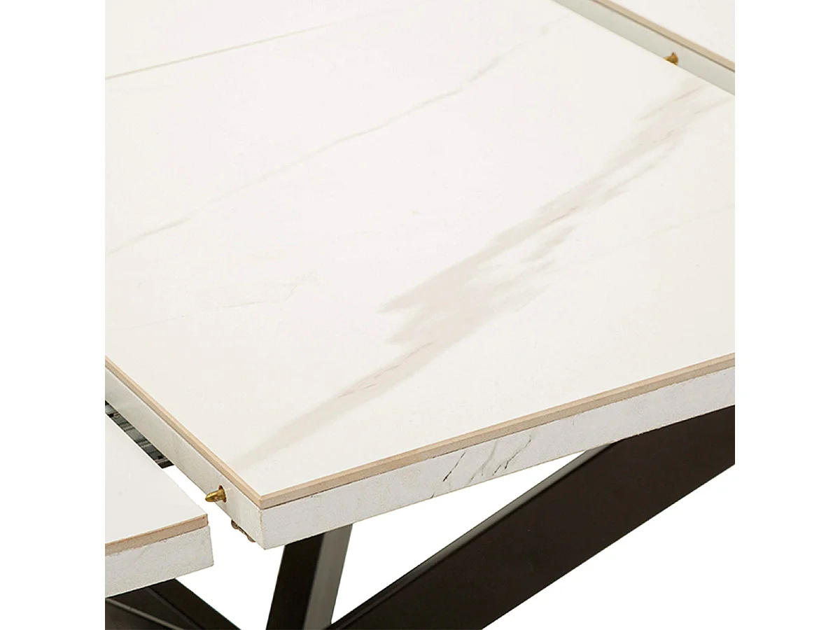 Table à manger ronde extensible 2 à 4 personnes en céramique Mabel Blanc et Noir