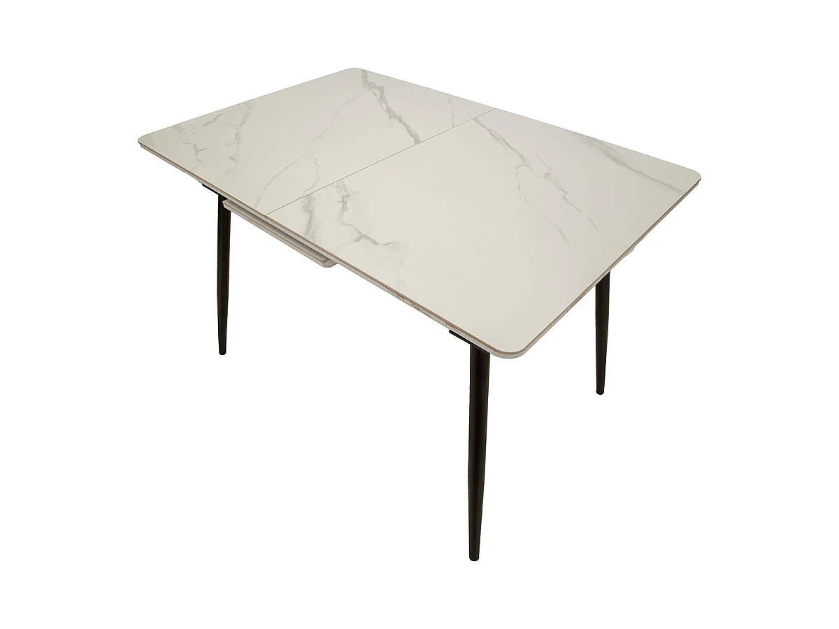 Table à manger rectangulaire extensible 4 à 6 personnes en céramique Mabel Blanc et Noir