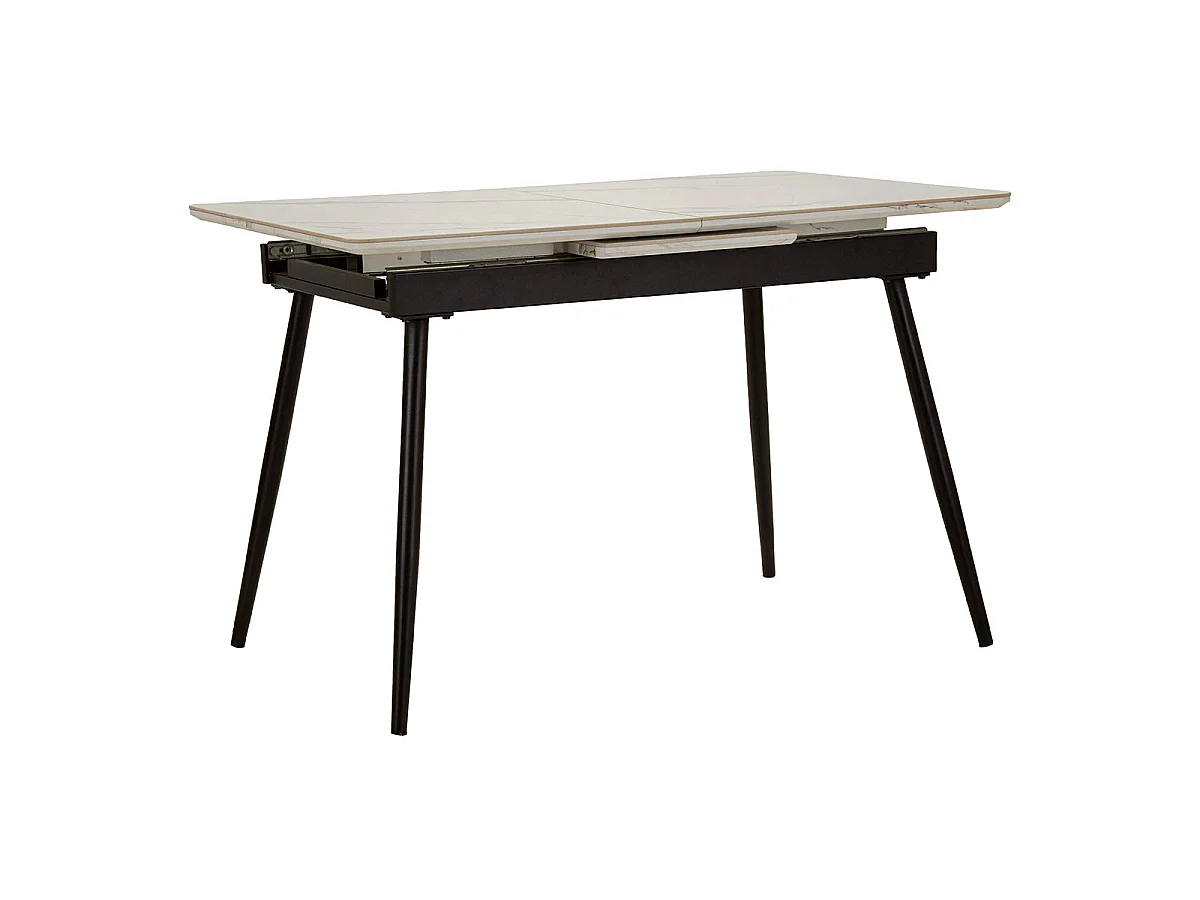 Table à manger rectangulaire extensible 4 à 6 personnes en céramique Mabel Blanc et Noir