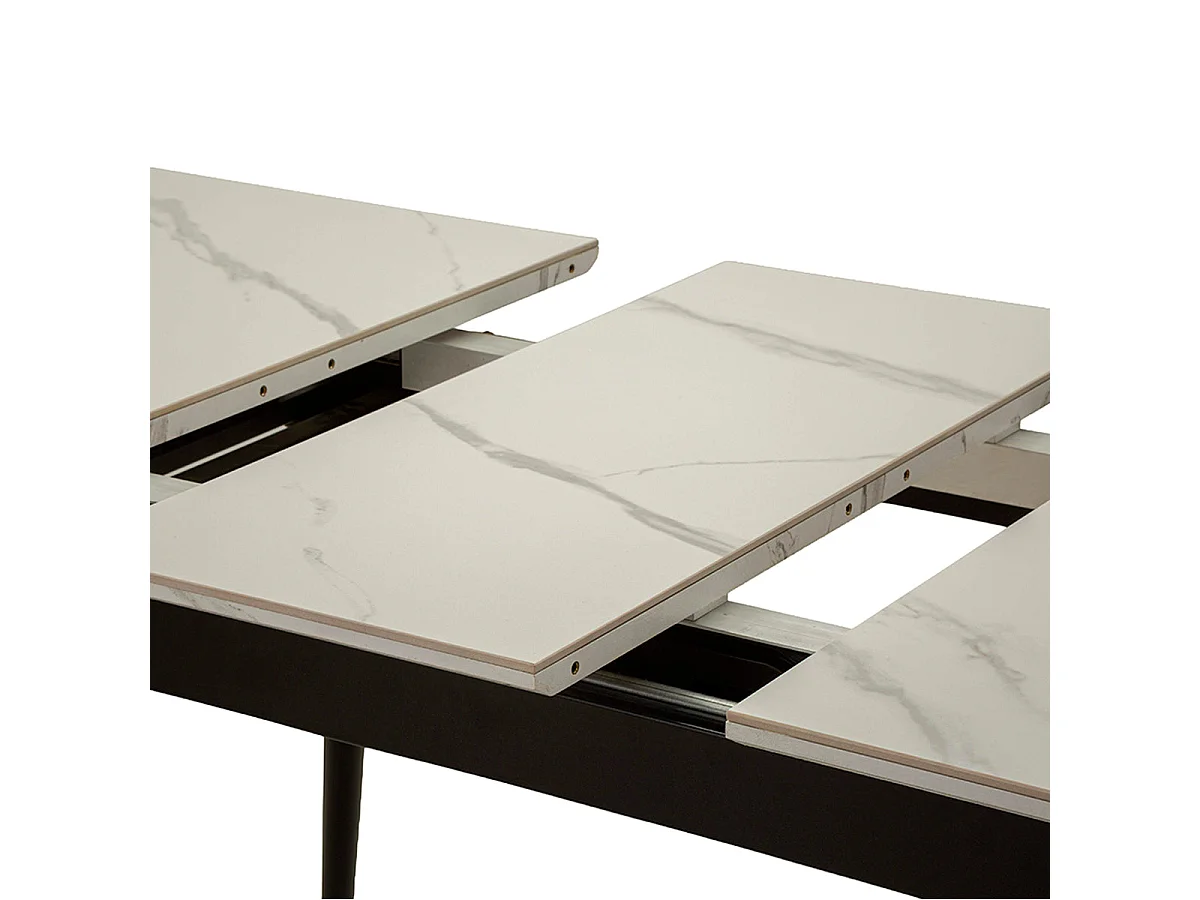 Table à manger rectangulaire extensible 4 à 6 personnes en céramique Mabel Blanc et Noir