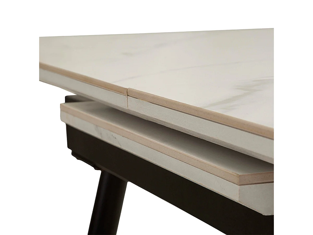 Table à manger rectangulaire extensible 4 à 6 personnes en céramique Mabel Blanc et Noir
