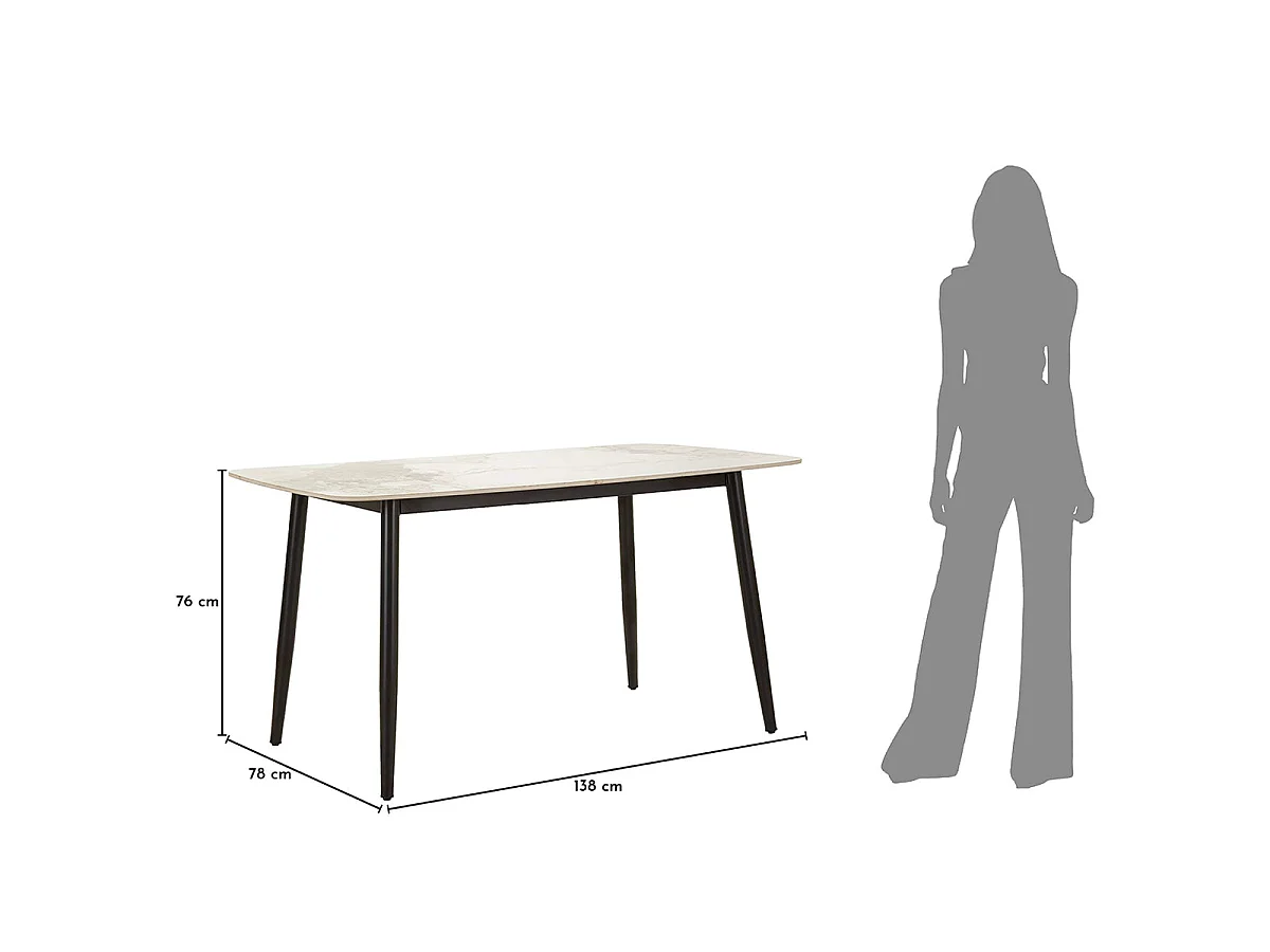 Table à manger rectangulaire 4 à 6 personnes en céramique Mabel Blanc et Noir