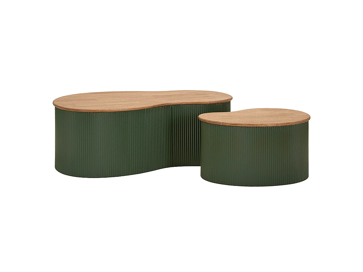 Lot de 2 tables basses 87 cm et 50 cm Frieda Vert et Bois
