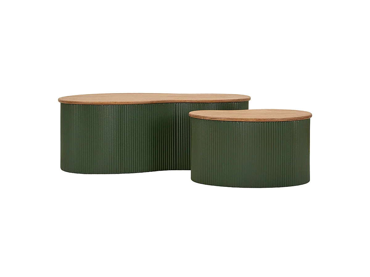 Lot de 2 tables basses 87 cm et 50 cm Frieda Vert et Bois