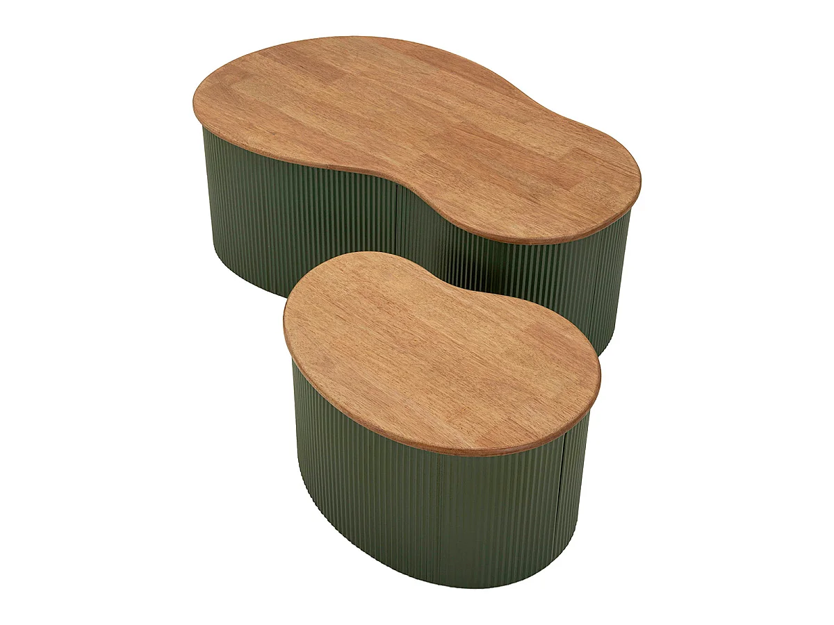 Lot de 2 tables basses 87 cm et 50 cm Frieda Vert et Bois