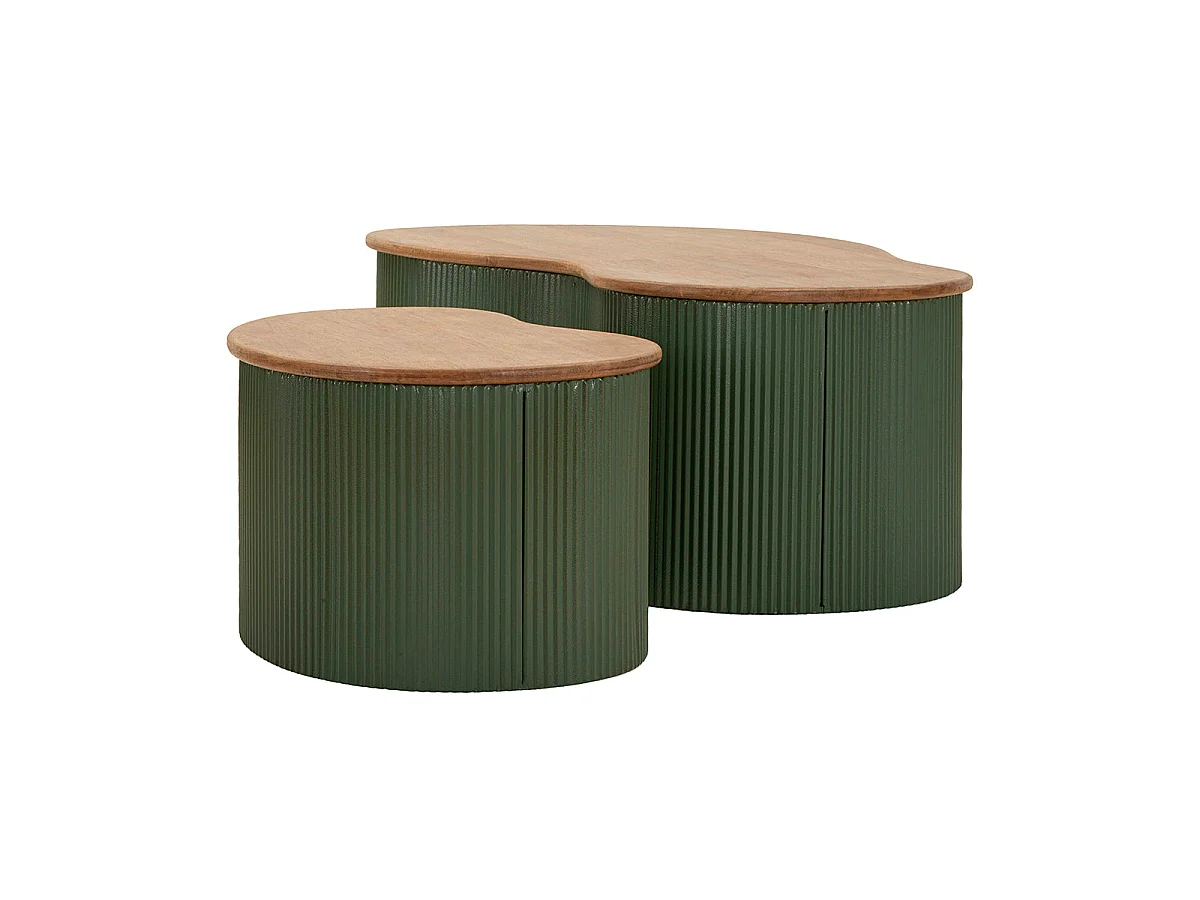 Lot de 2 tables basses 87 cm et 50 cm Frieda Vert et Bois