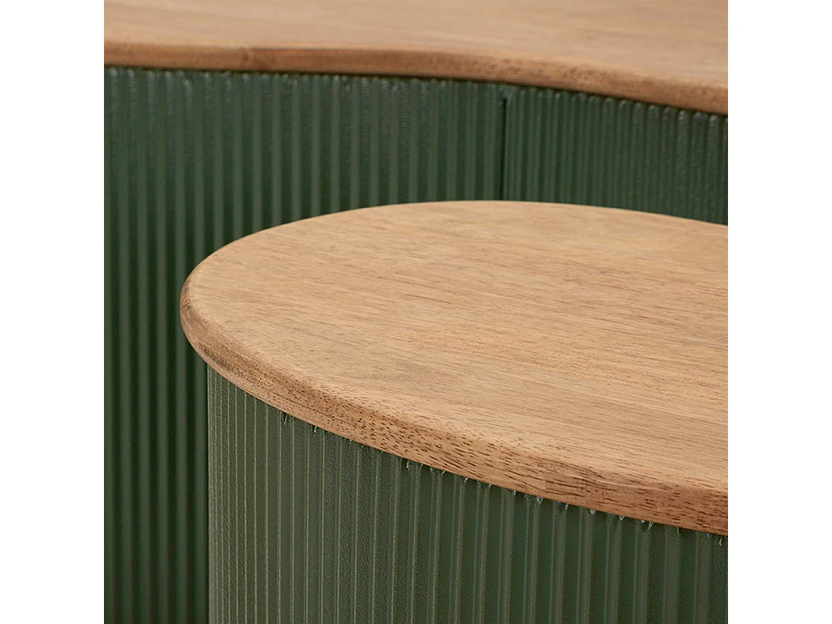Lot de 2 tables basses 87 cm et 50 cm Frieda Vert et Bois