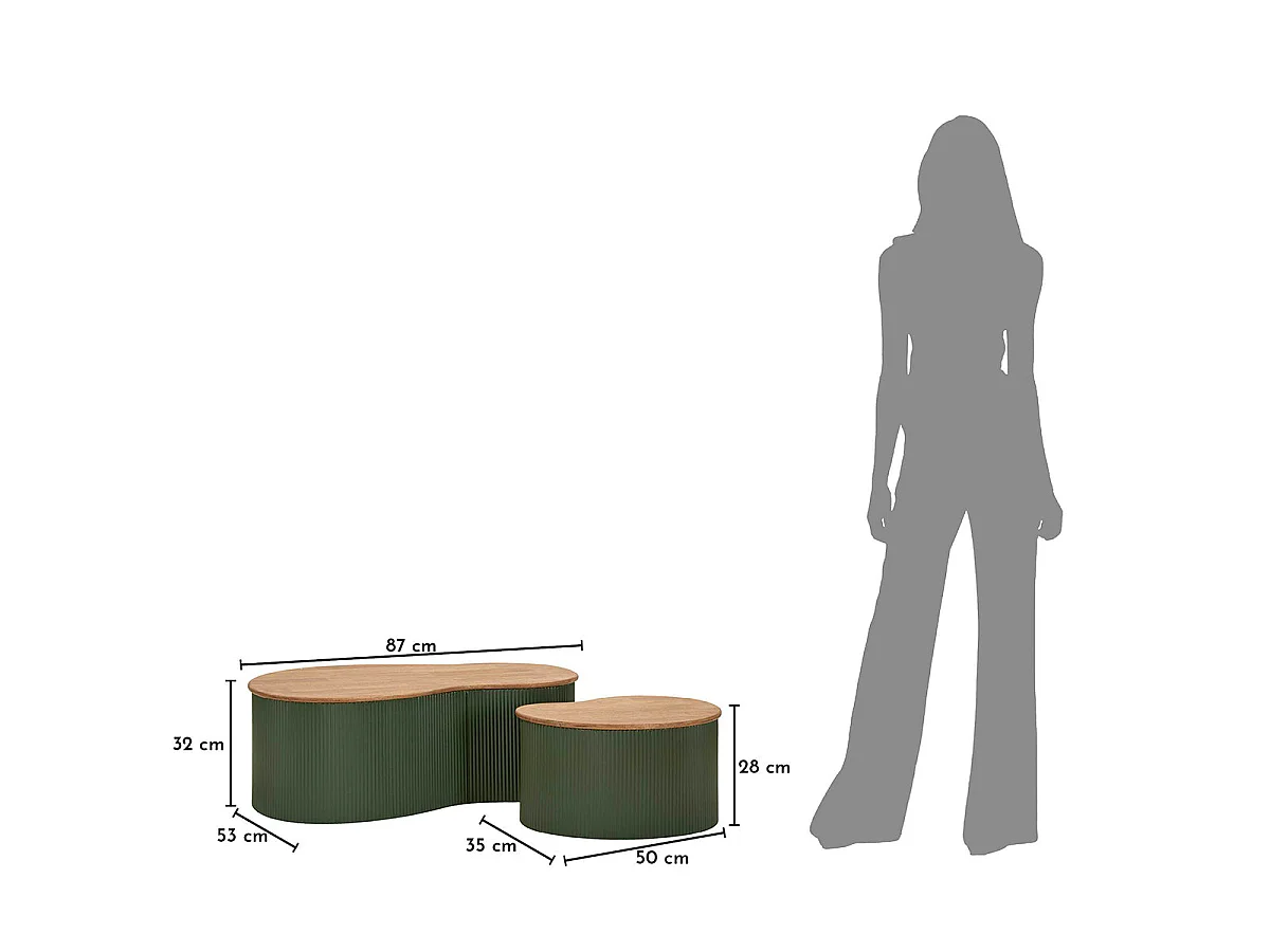 Lot de 2 tables basses 87 cm et 50 cm Frieda Vert et Bois