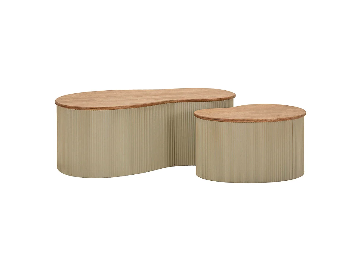 Lot de 2 Tables basses 87 cm et 50 cm Frieda Taupe et Bois