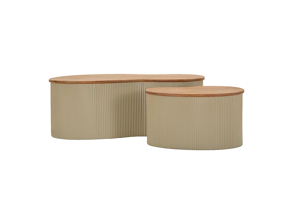 Lot de 2 Tables basses 87 cm et 50 cm Frieda Taupe et Bois
