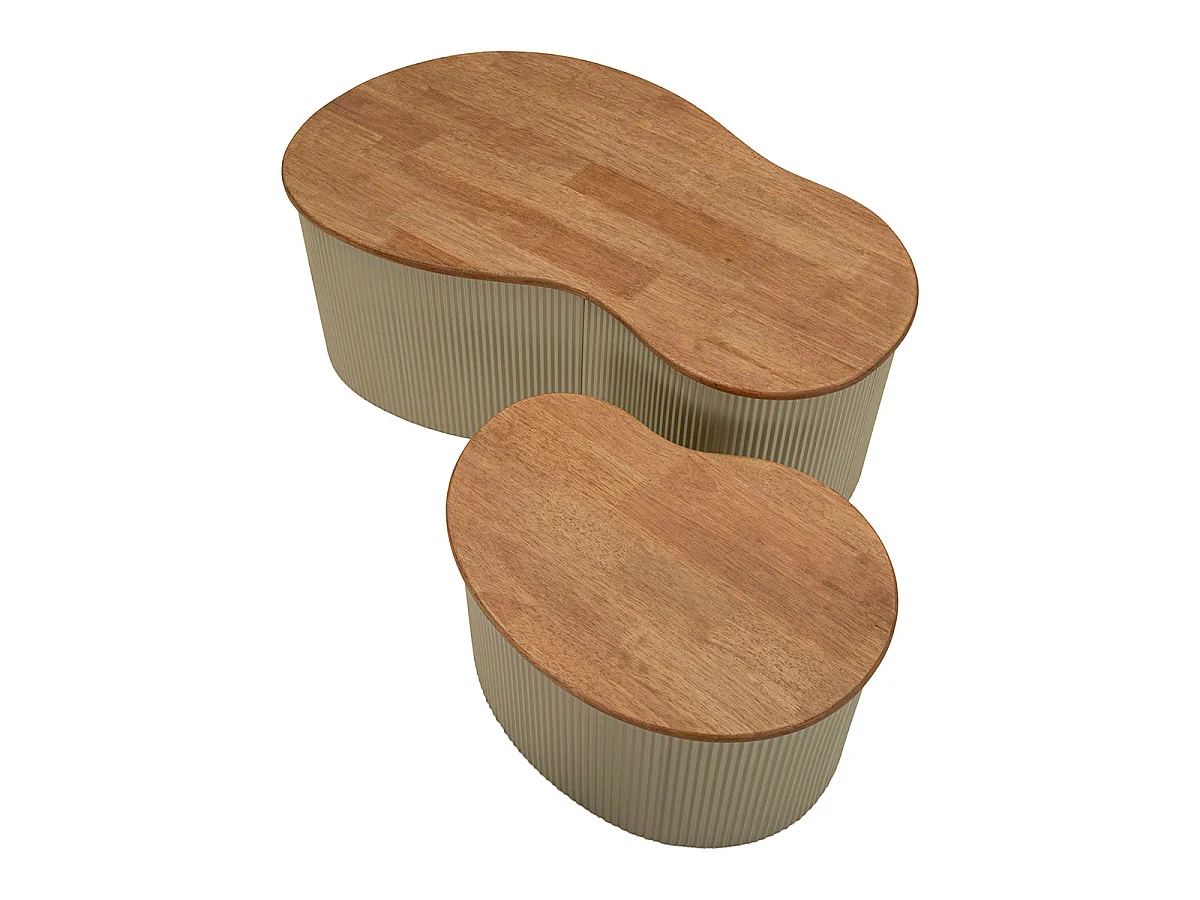 Lot de 2 Tables basses 87 cm et 50 cm Frieda Taupe et Bois