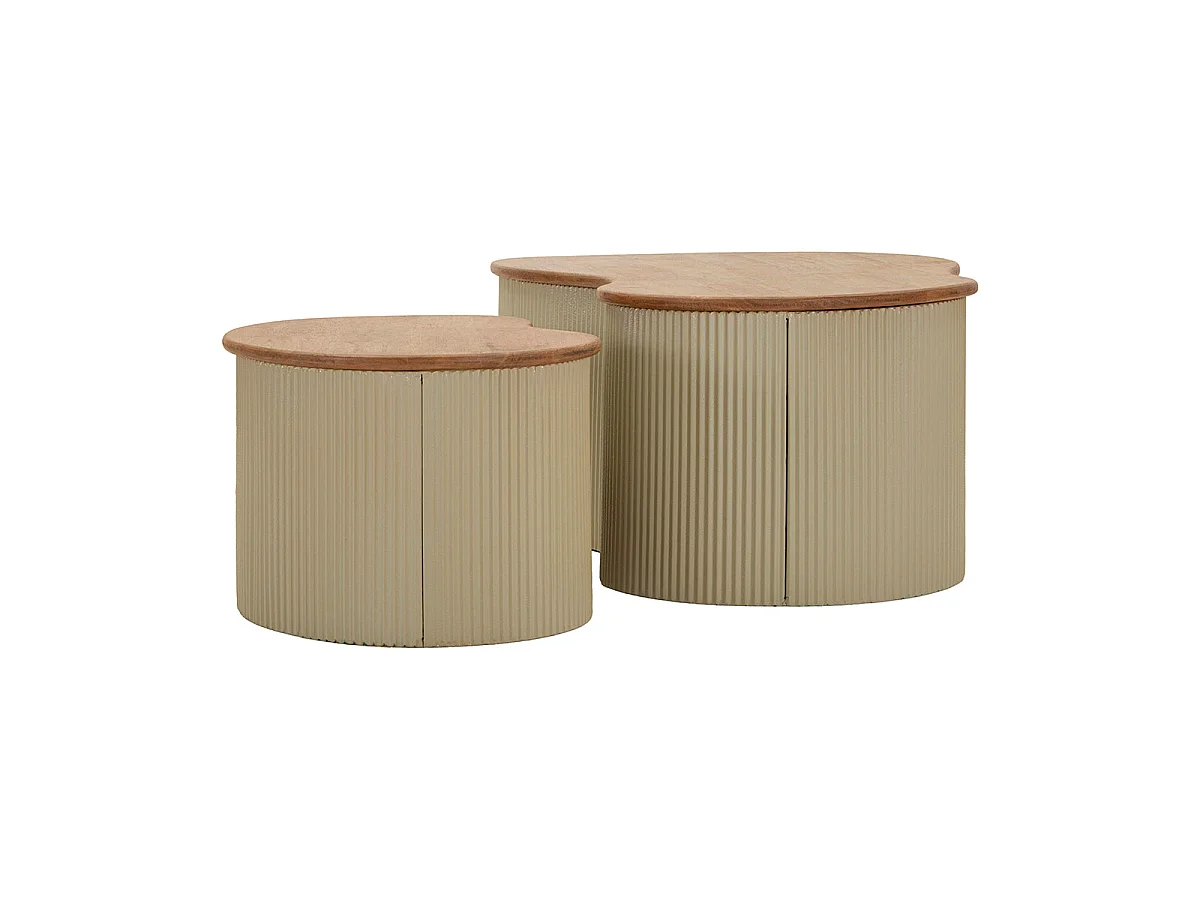 Lot de 2 Tables basses 87 cm et 50 cm Frieda Taupe et Bois
