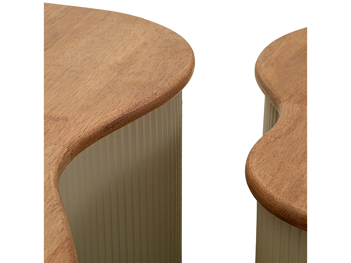 Lot de 2 Tables basses 87 cm et 50 cm Frieda Taupe et Bois