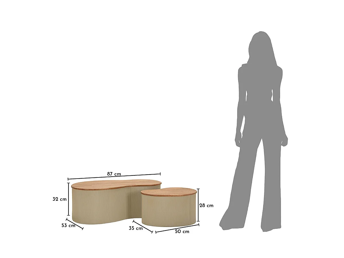 Lot de 2 Tables basses 87 cm et 50 cm Frieda Taupe et Bois