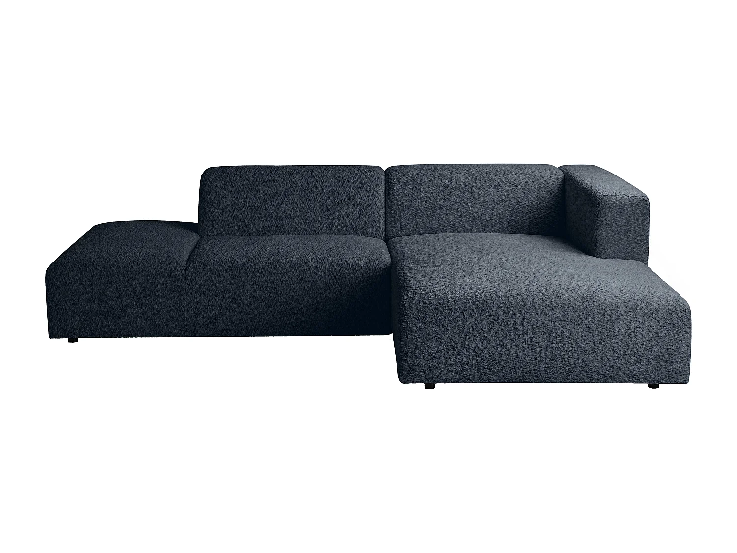 Canapé d'angle droit ouvert modulable en tissu chenille bleu nuit TORISO