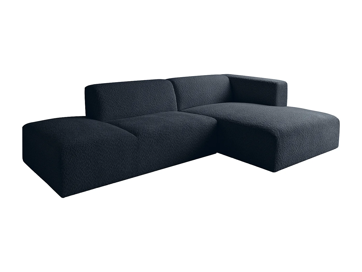Canapé d'angle droit ouvert modulable en tissu chenille bleu nuit TORISO